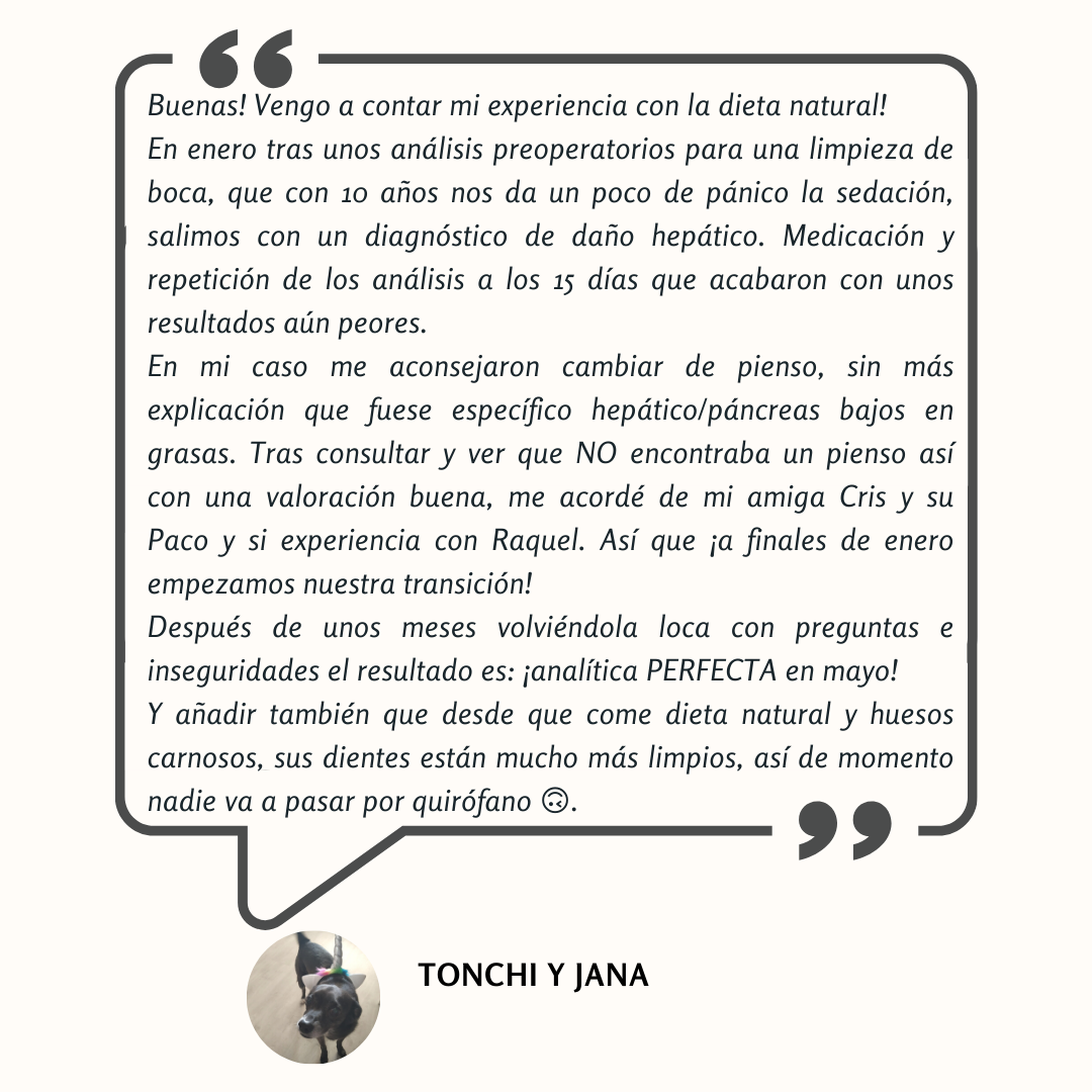 Testimonio: tras adaptar la dieta de Tonchi por daño hepático, su analítica de control salió perfecta